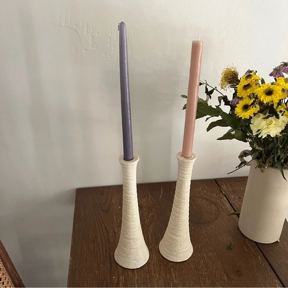 2 Vintage ceramic pottery candlestick holders